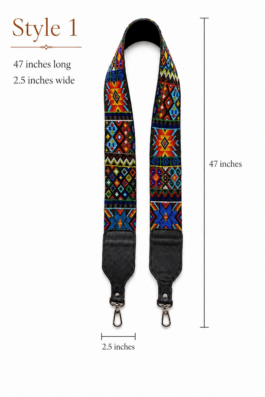 Huichol Beaded Purse Strap with Genuine Leather