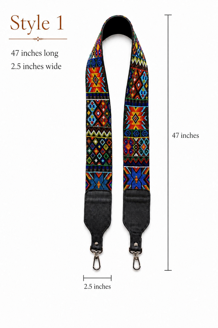 Huichol Beaded Purse Strap with Genuine Leather