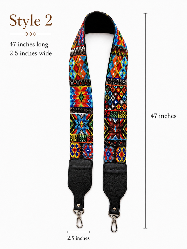 Huichol Beaded Purse Strap with Genuine Leather