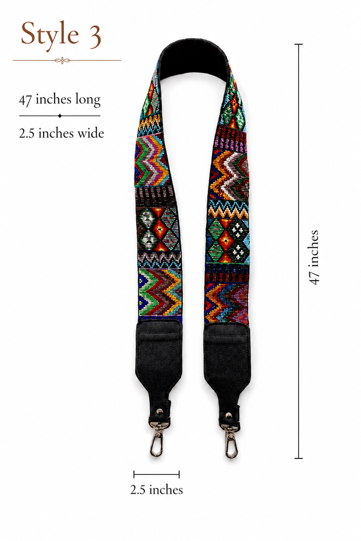 Huichol Beaded Purse Strap with Genuine Leather