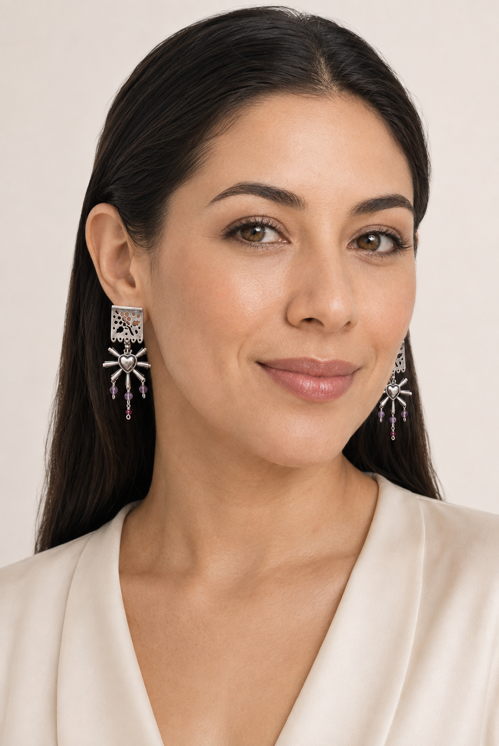 Silver Papel Picado Sacred Heart Earrings