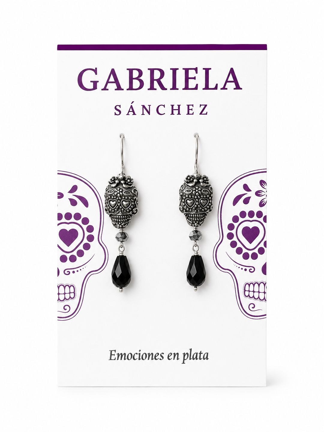 Mexican Silver Sugar Skull &amp; Black Onyx Earrings