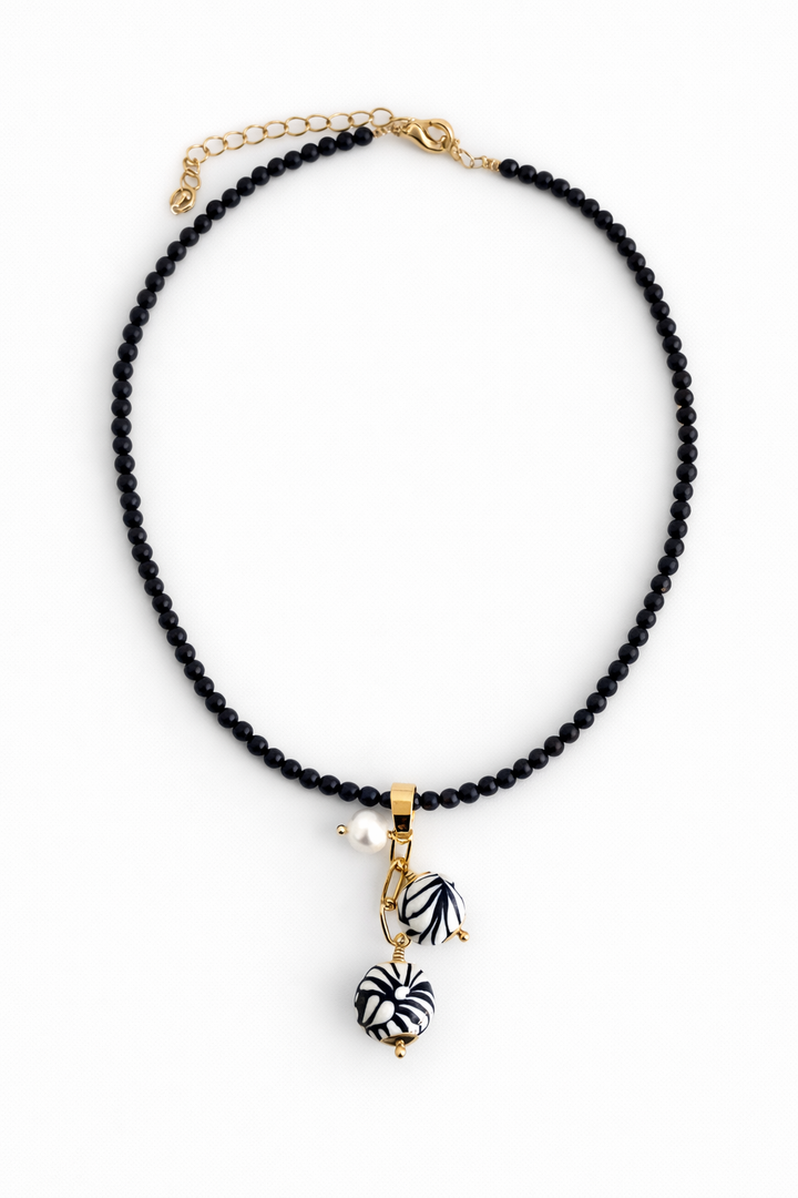 Talavera Necklace Black White Beads