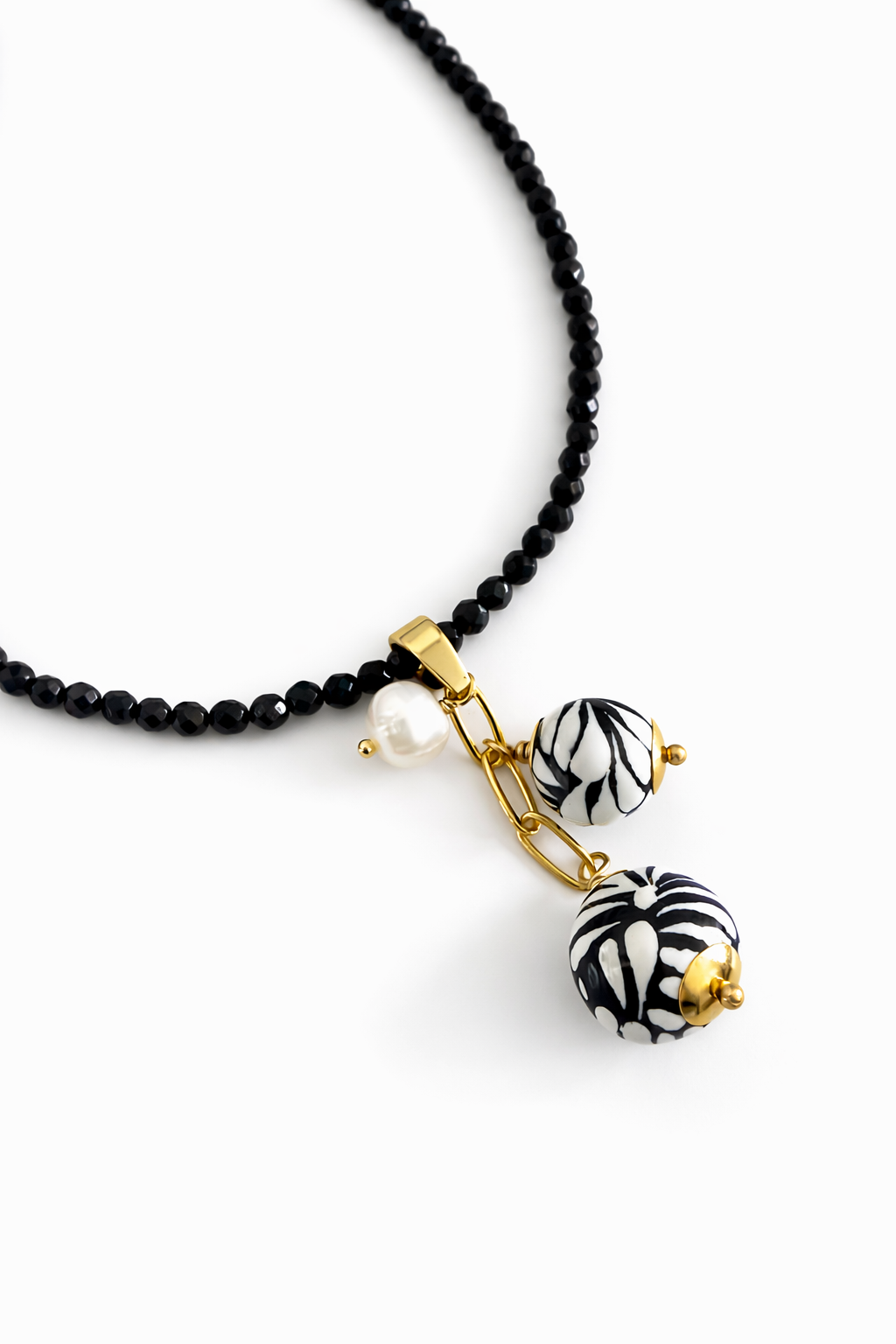 Talavera Necklace Black White Beads