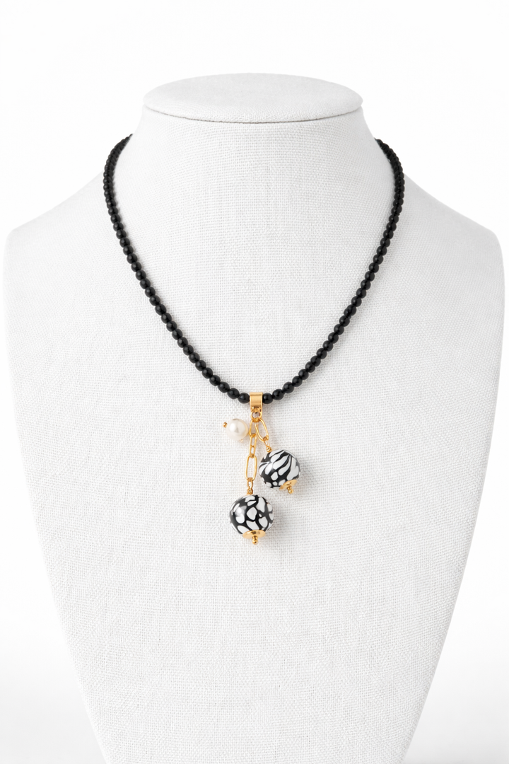 Talavera Necklace Black White Beads