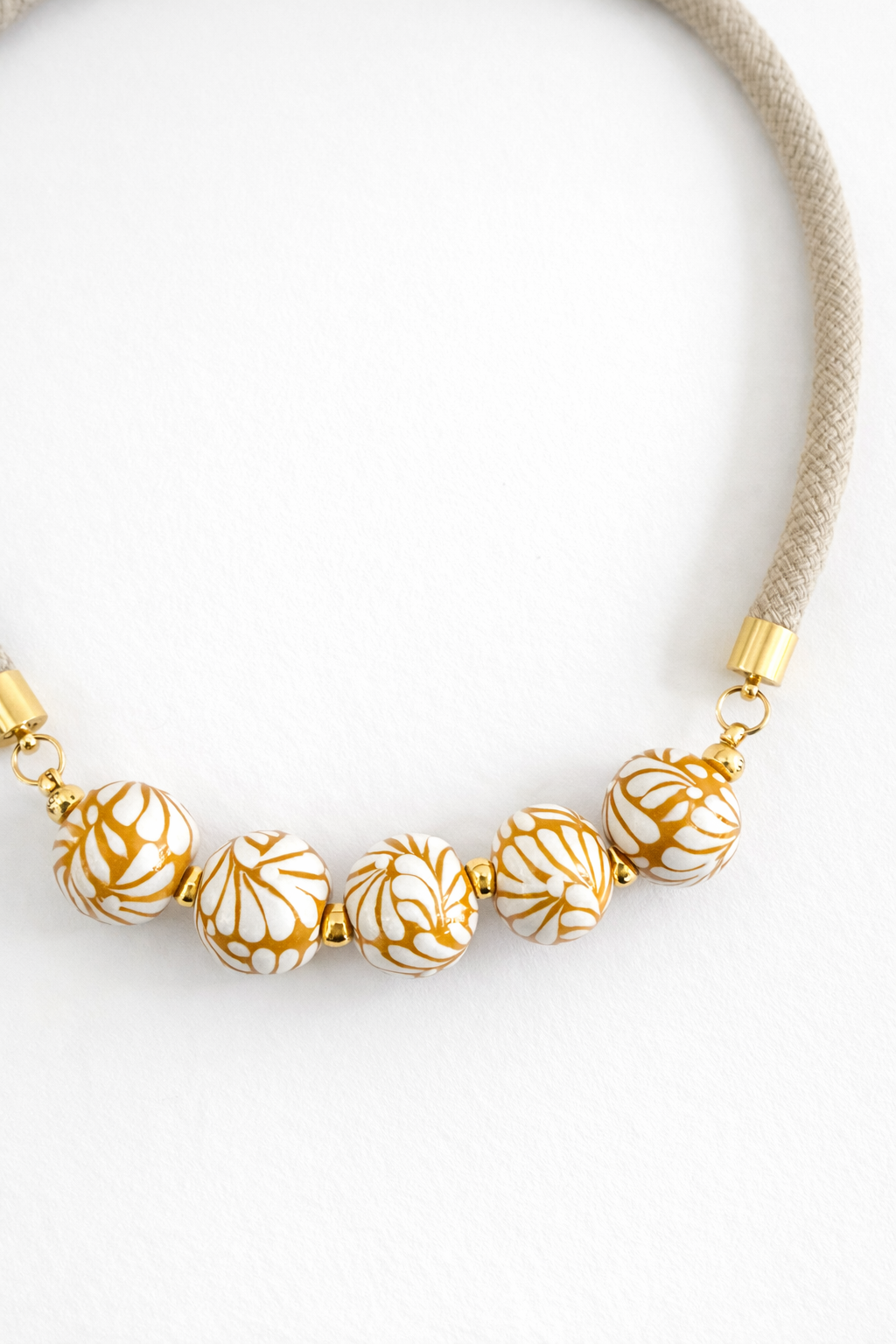 Talavera White &amp; Gold Ceramic Bead Necklace