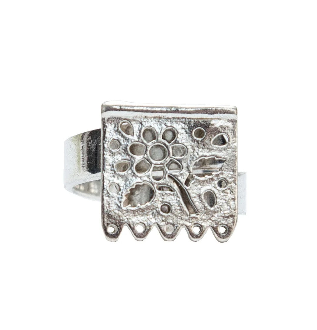 Adjustable Papel Picado Ring in Mexican Sterling Silver