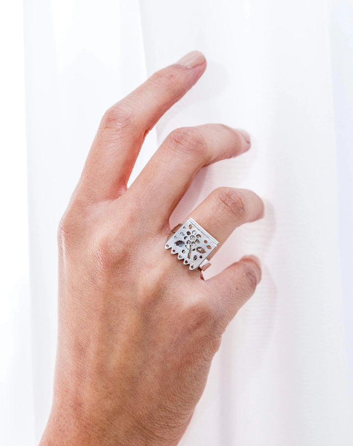 Adjustable Papel Picado Ring in Mexican Sterling Silver