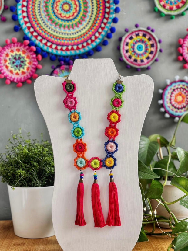 Wheels of Color Knitted Necklace
