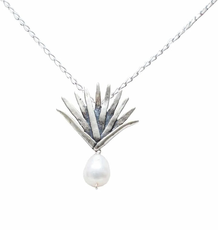 Agave and Pearl Silver Necklace