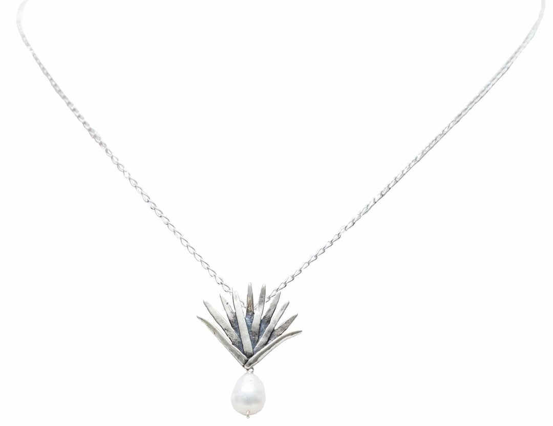Agave and Pearl Silver Necklace