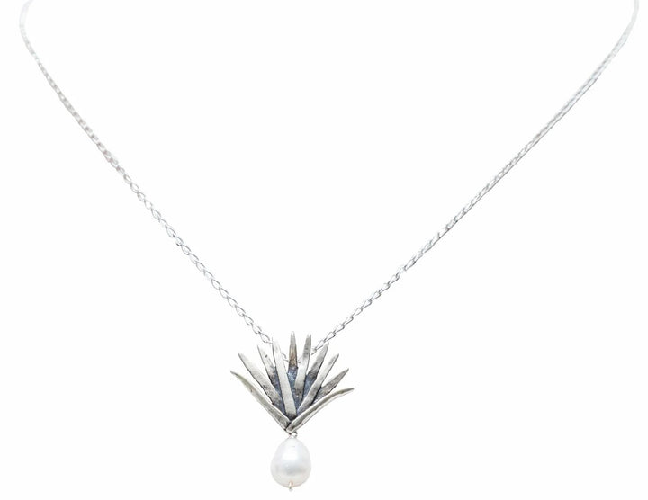 Agave and Pearl Silver Necklace