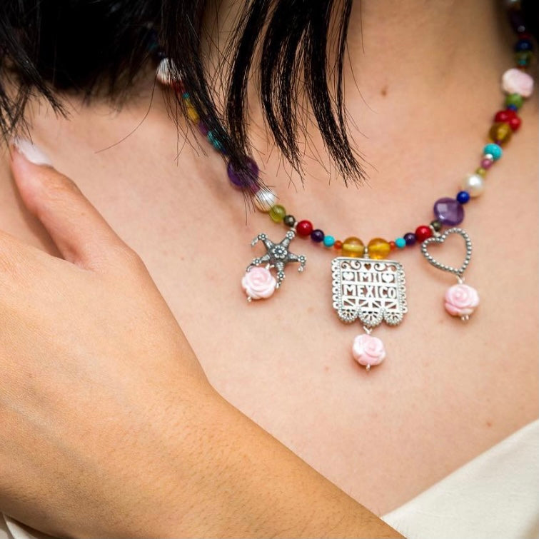 Mi México Necklace | Handmade 925 Silver Colorful Charm Jewelry