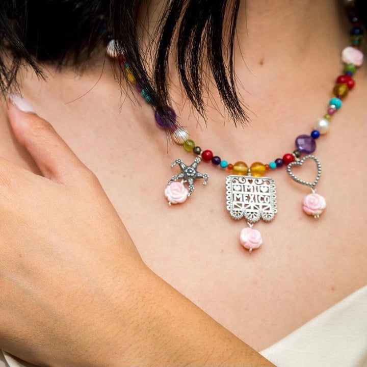 Mi México Necklace | Handmade 925 Silver Colorful Charm Jewelry