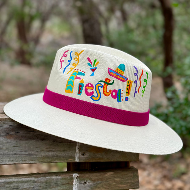 Hand Painted Hat with Mexican Fiesta, Piñata and Burrito Design