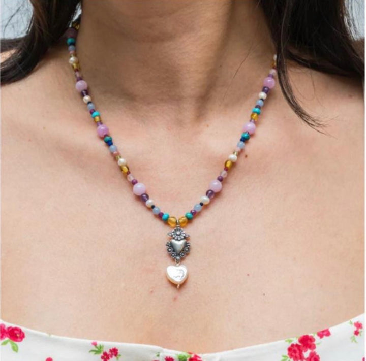 Milagro Heart Gemstone Necklace | Mexican Silver Jewelry