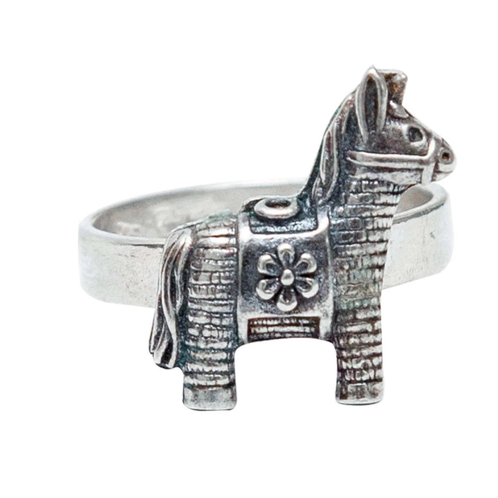 Adjustable Mexican Donkey Piñata Silver Ring