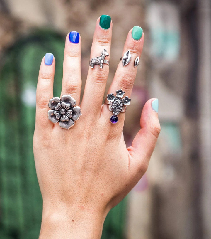 Adjustable Mexican Donkey Piñata Silver Ring