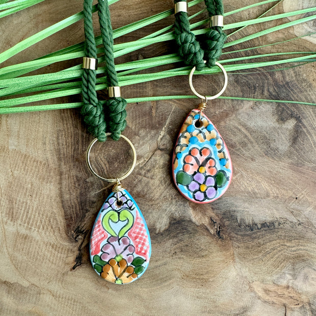 Handmade Colorful Talavera Drop Necklace from Puebla