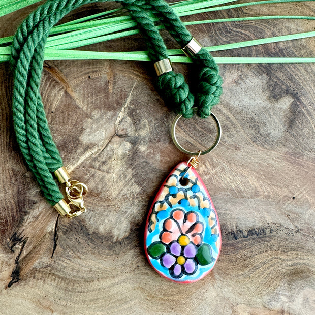 Handmade Colorful Talavera Drop Necklace from Puebla