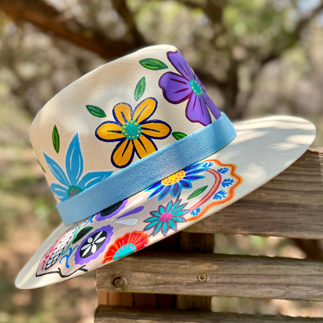 Calaca Hand Painted Mexican Fedora Hat A Unique Blend of Tradition and Boho Style