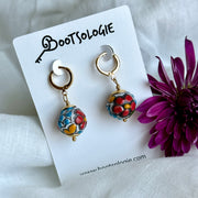 Colorful Talavera Round Earrings with Gold-Plated Brass