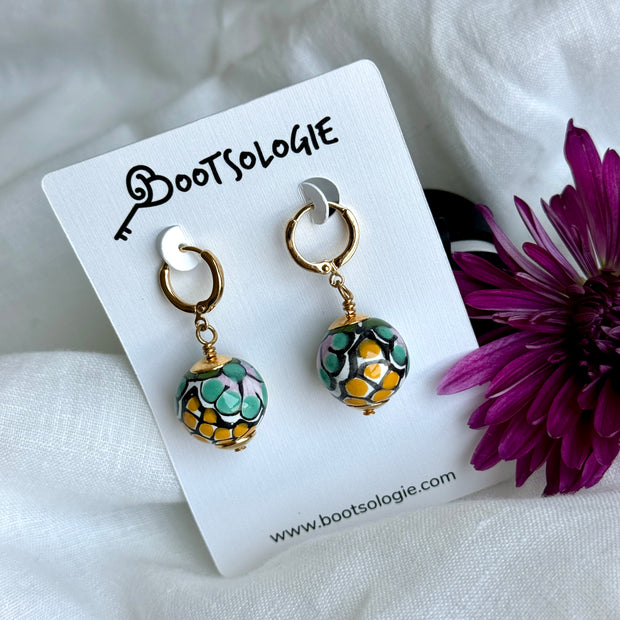 Colorful Talavera Round Earrings with Gold-Plated Brass