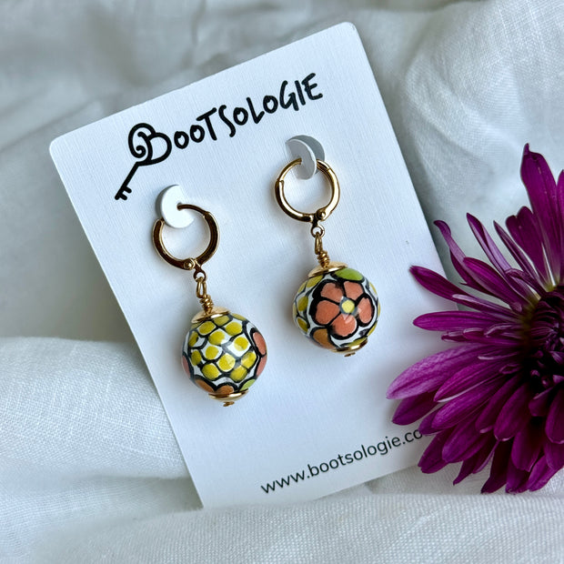 Colorful Talavera Round Earrings with Gold-Plated Brass