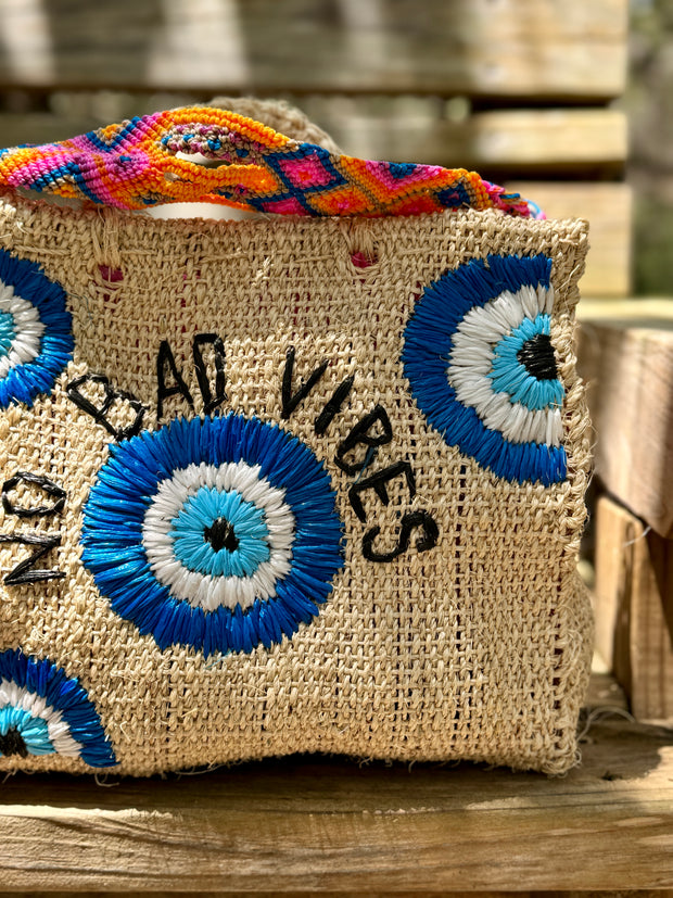 Mexican Evil Eye Market Bag in Natural