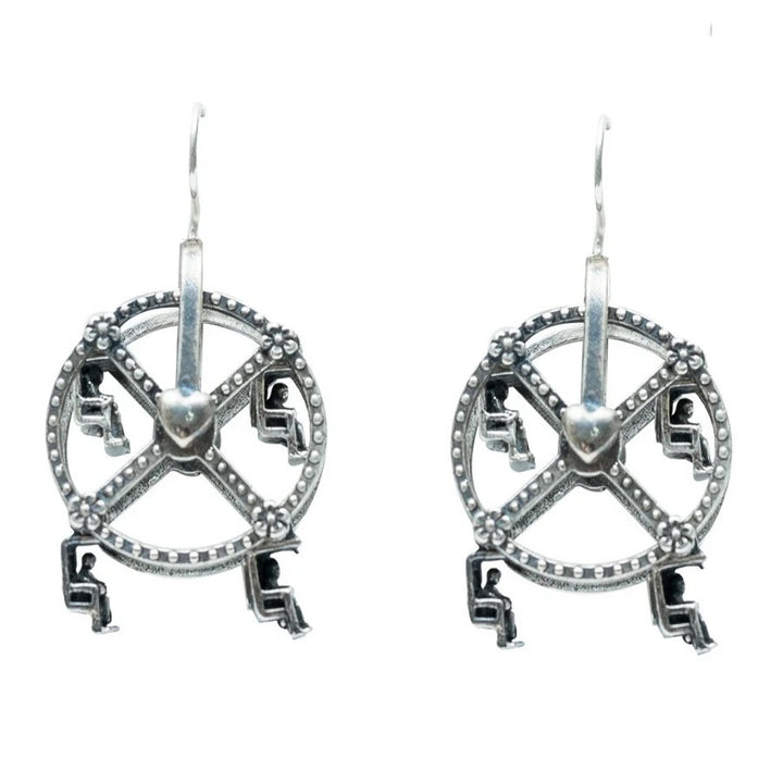 Mexican Silver Spinning Ferris Wheel Earrings