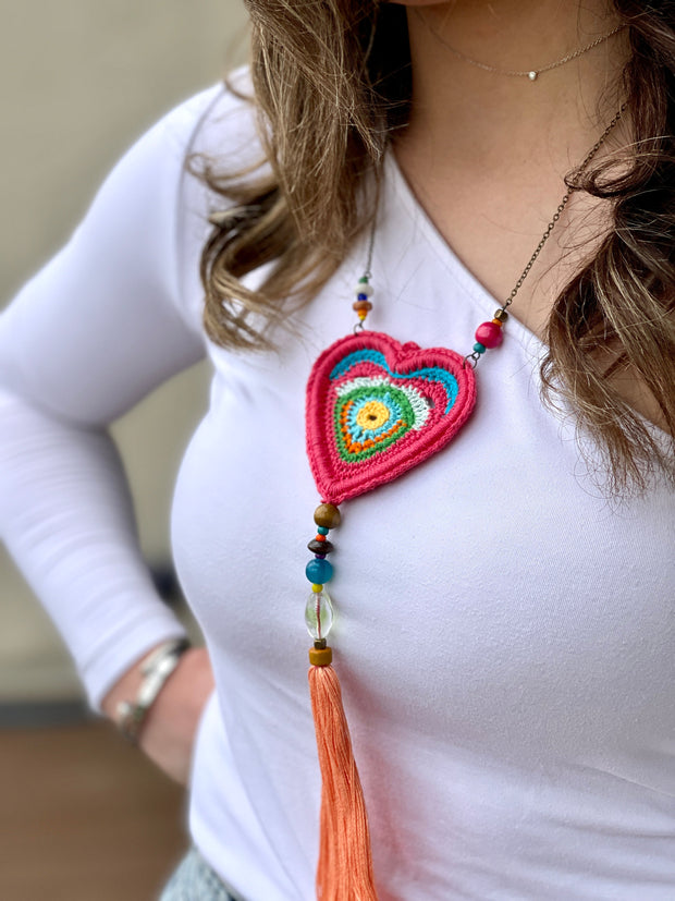 Mandala Heart Knitted Necklace - Bootsologie