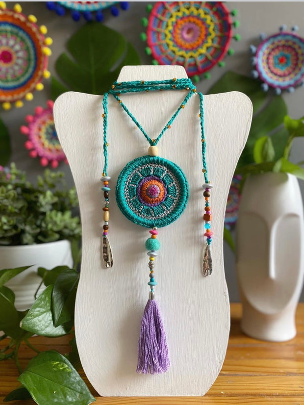 Teal Mandala Knitted Necklace - Bootsologie