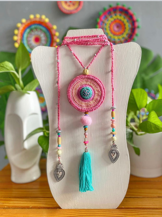 Pink Mandala Knitted Necklace