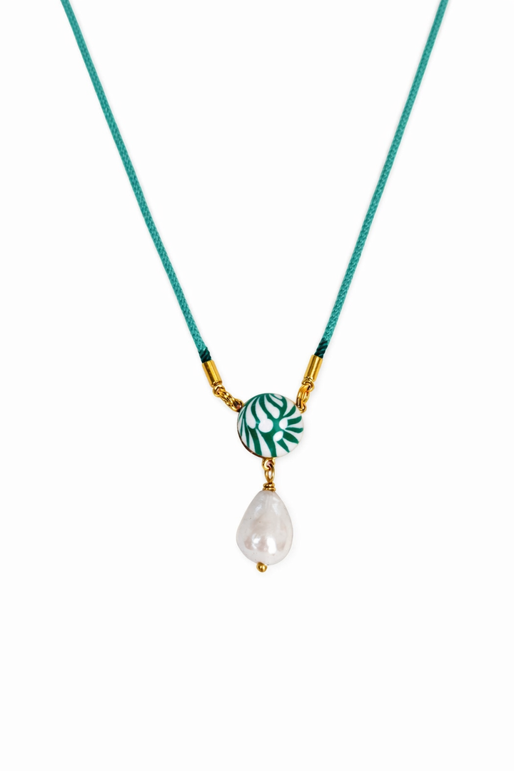 Green Talavera and Pearl Necklace