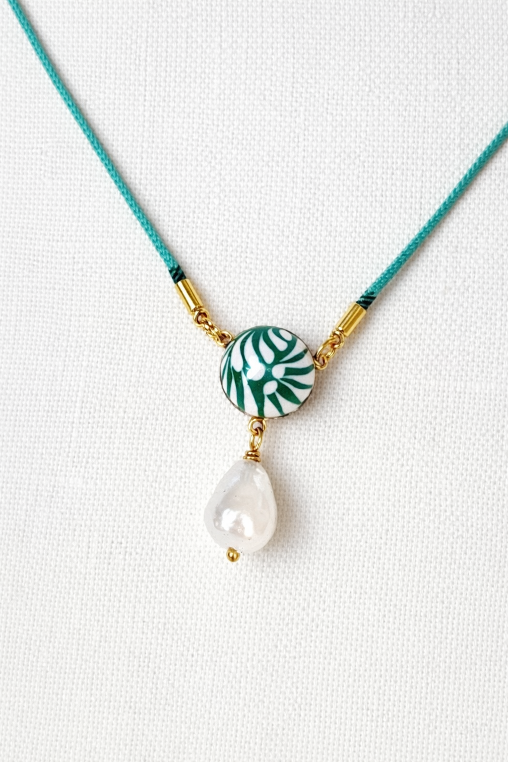 Green Talavera and Pearl Necklace