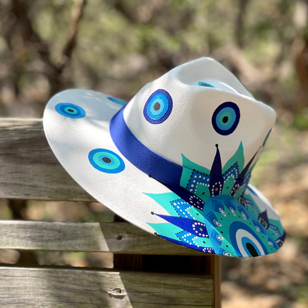 Evil outlet eye handpainted straw hat