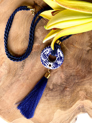 Talavera Pottery Blue Wheel Necklace