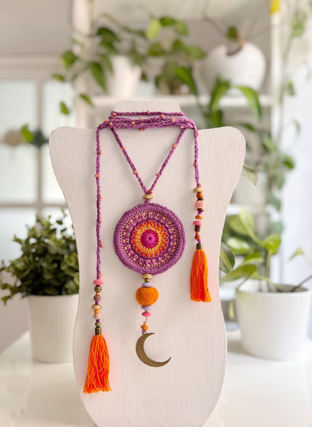 Lilac Mandala Knitted Necklace