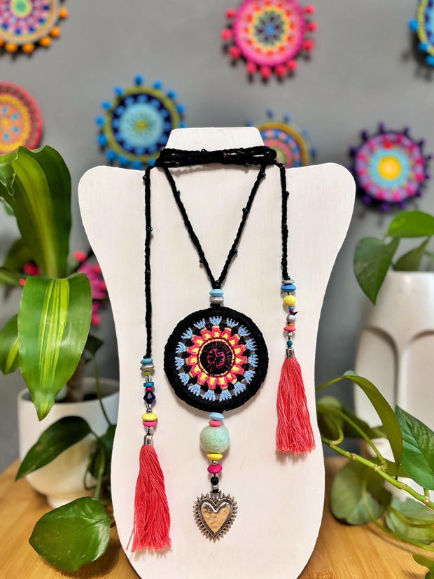 Black Mandala Knitted Necklace