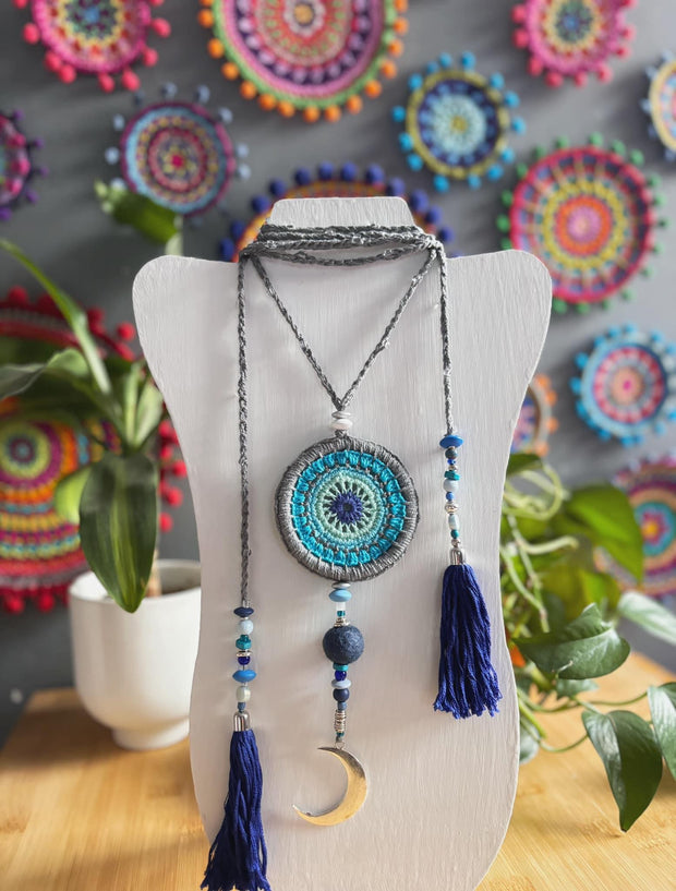 Gray Mandala Knitted Necklace