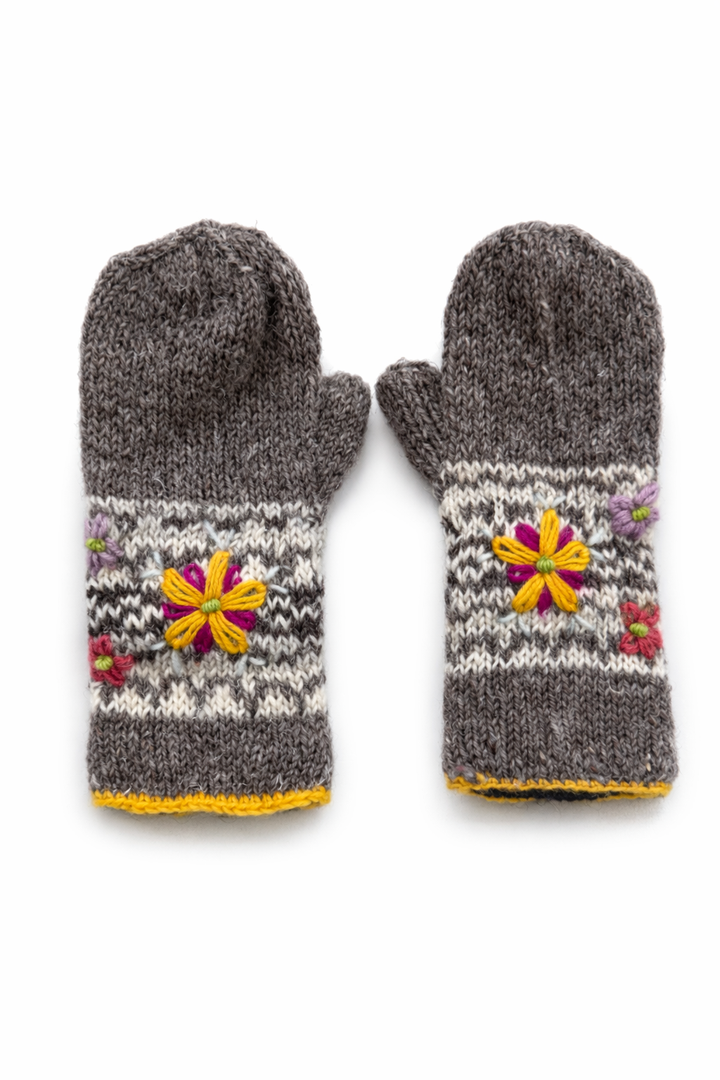 Blossom Embroidered Wool Mittens