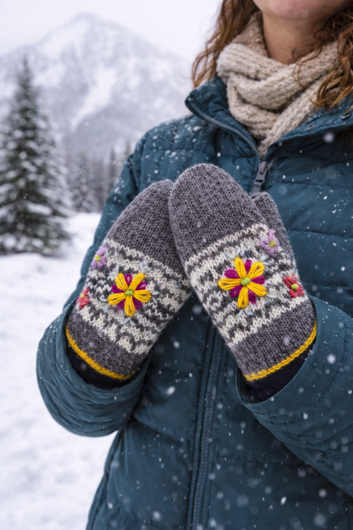 Blossom Embroidered Wool Mittens