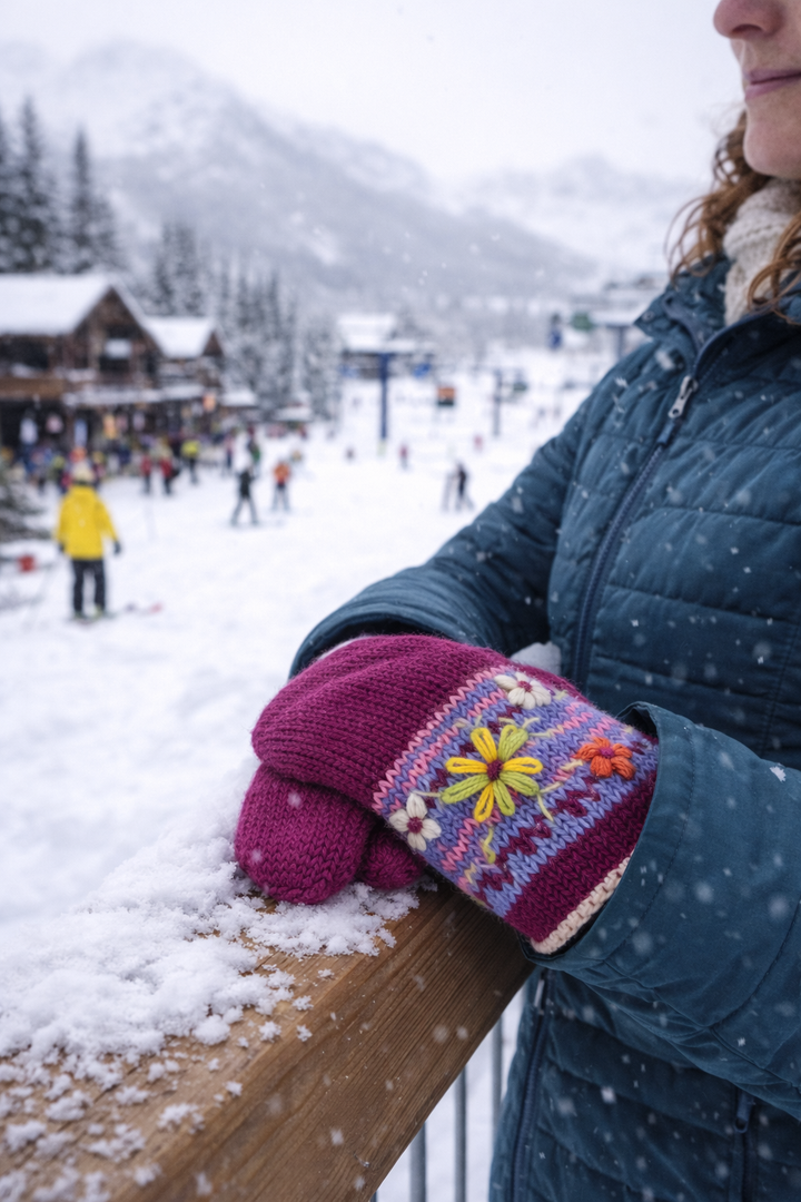Blossom Embroidered Wool Mittens
