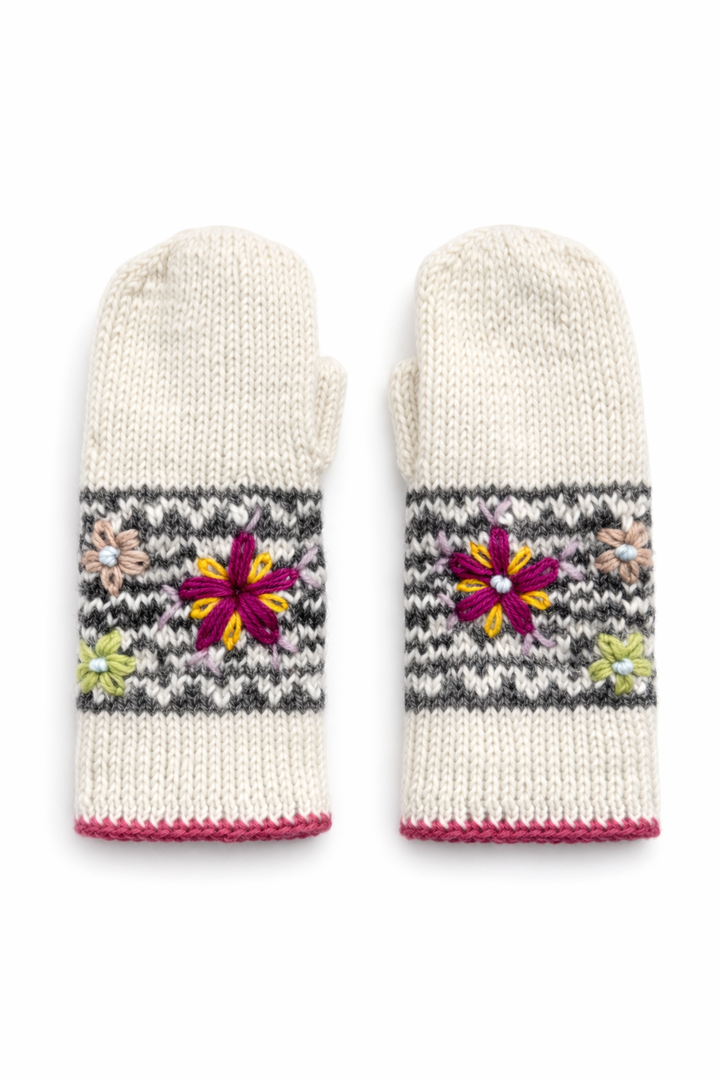 Blossom Embroidered Wool Mittens