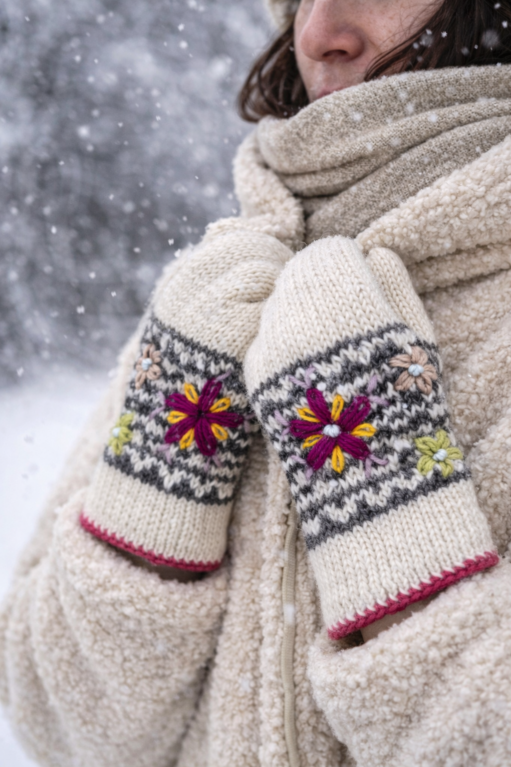Blossom Embroidered Wool Mittens