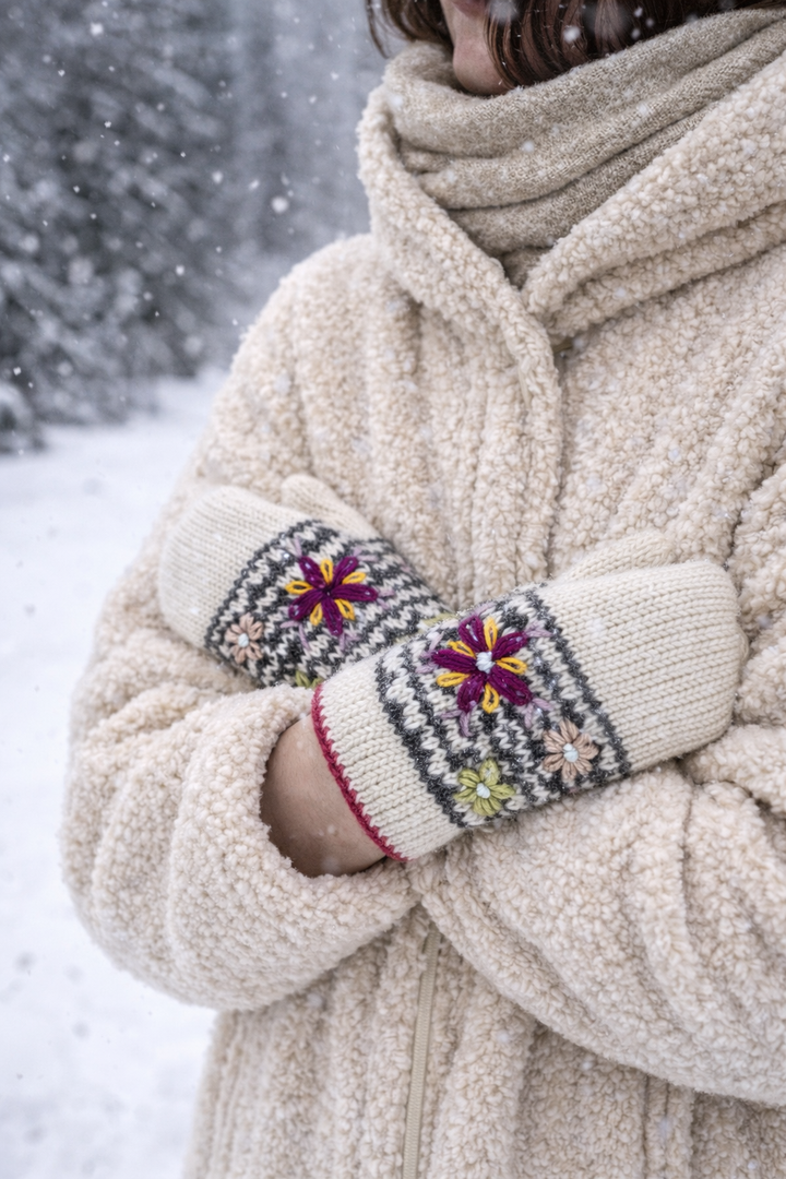 Blossom Embroidered Wool Mittens