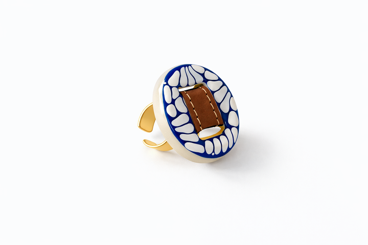 Puebla Talavera Pottery Ring with Genuine Leather Accents