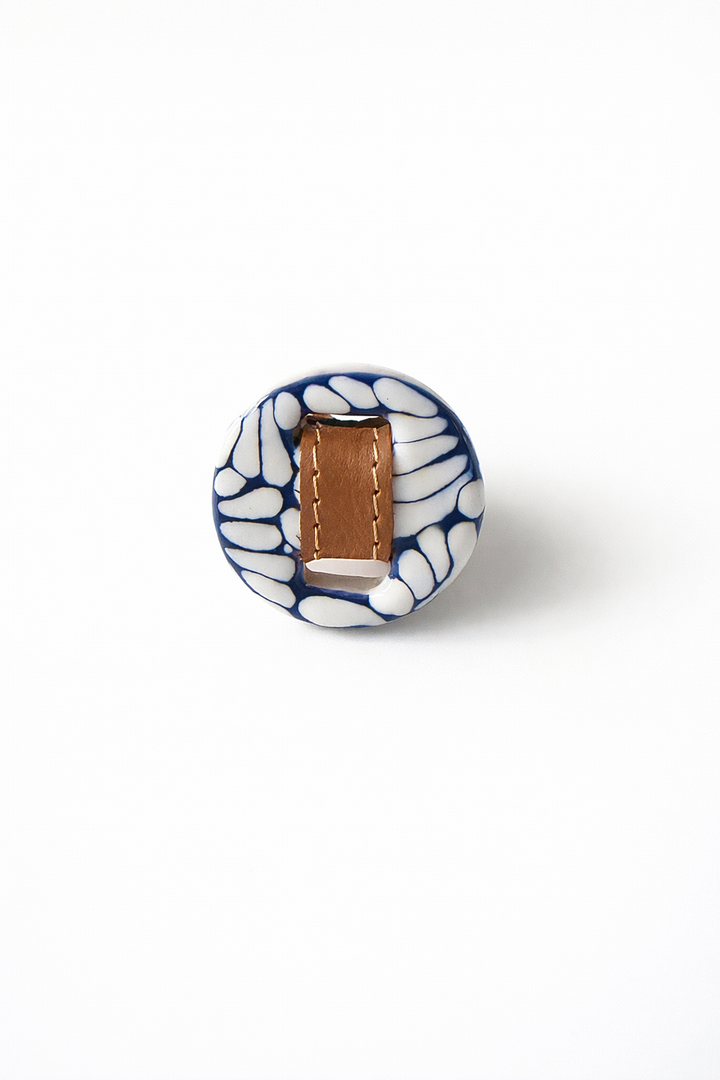 Puebla Talavera Pottery Ring with Genuine Leather Accents