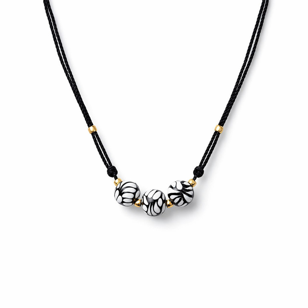 Black Talavera Necklace with Three Round Beads