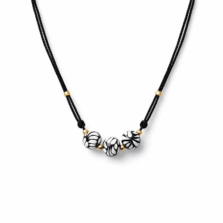Black Talavera Necklace with Three Round Beads